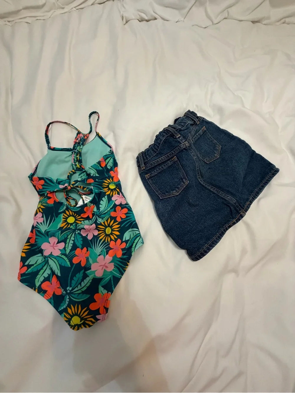 art class Teal Swimsuit with Pink & Orange Floral Print